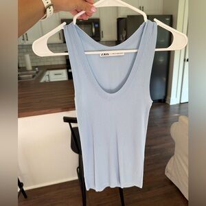 Zara light blue Blue Ribbed Tank Top